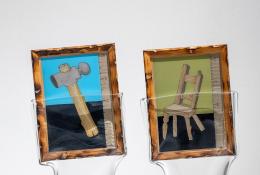 Richard Meitner - Dunya Hammer & Chair - 2004 - blown glass, behind painted glass by Malainy Sow in Dakar, from a drawing of the artist Richard Meitner, wood - 38 × 9.5 × 17 cm - unique piece