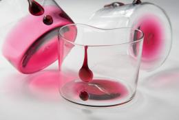 Maria Grazia Rosin (Cortina d’Ampezzo, IT), Gioze, Venice, 2021-23, Hand-blown crystal and ruby glass, Maestro Alberto Striuli, Murano, 8 goblets + 1 jug