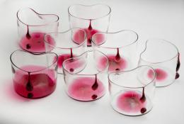 Maria Grazia Rosin (Cortina d’Ampezzo, IT), Gioze, Venice, 2021-23, Hand-blown crystal and ruby glass, Maestro Alberto Striuli, Murano, 8 goblets + 1 jug