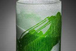 Senza titolo 6 cilindro bianco e cristallo con bolle, smalto verde.2024