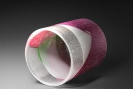 Senza titolo 11 cilindro bianco e pulegoso, smalti rosa, verde.2024
