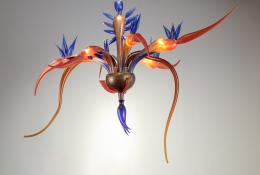 Solstizio da Mar (Orange and Blue), 2006-25, Unique piece, Hanging light sculpture with 6 arms, Hand-blown glass by Maestro Andrea Zilio, Murano, h 100 x Ø 160 cm, ph: F. Allegretto