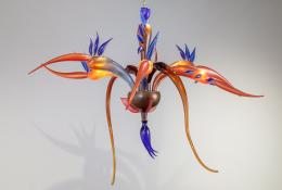 Solstizio da Mar (Orange and Blue), 2006-25, Unique piece, Hanging light sculpture with 6 arms, Hand-blown glass by Maestro Andrea Zilio, Murano, h 100 x Ø 160 cm, ph: F. Allegretto