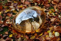 Vaclav Cigler (Vsetín CZ, 1929 - Prague CZ, 2026), Gold Egg II, Unique piece, Prague, 1970-2023, Cast and hand-ground optical glass, vacuum metal plating