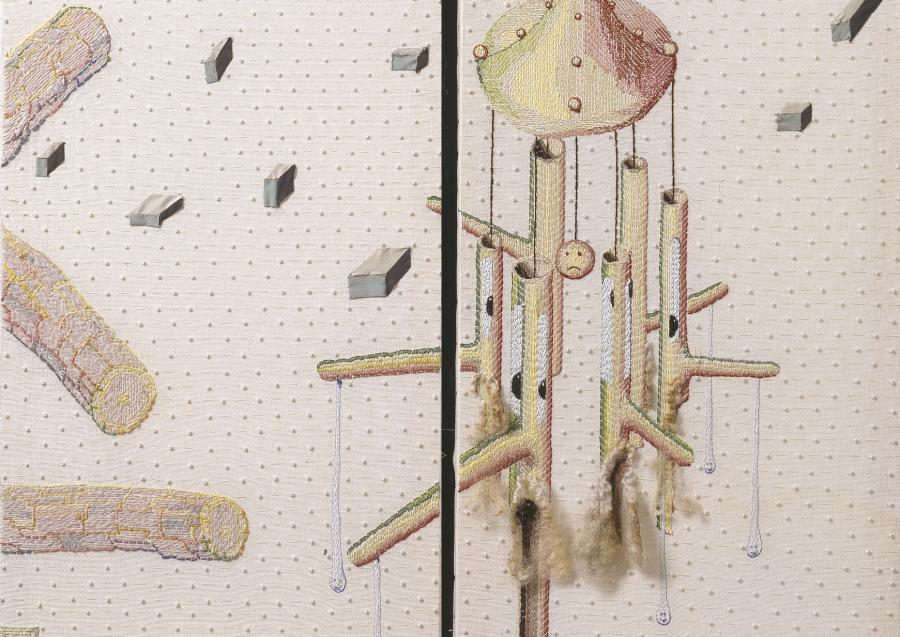 Paul Noble, NEST (detail), 2004, Embroidered screen with appliqué work, beads, marquetry © The Artist
