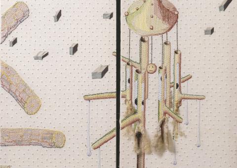 Paul Noble, NEST (detail), 2004, Embroidered screen with appliqué work, beads, marquetry © The Artist